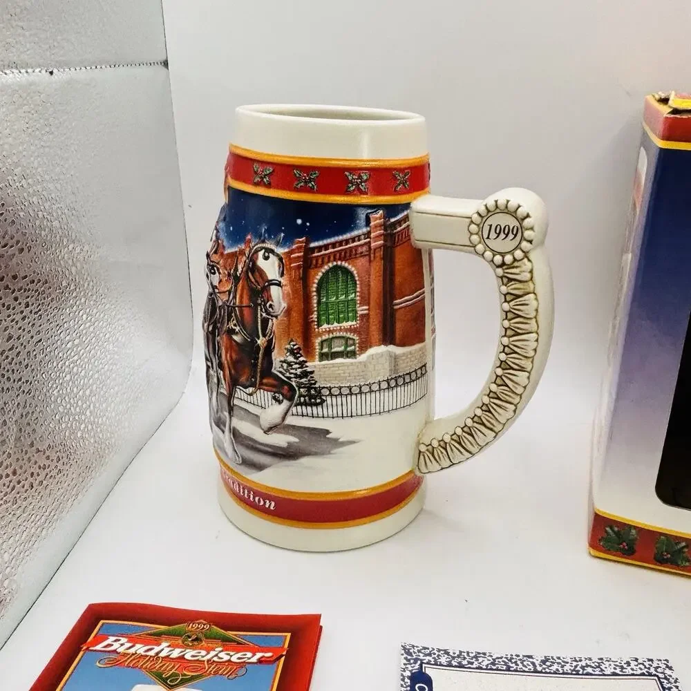 Budweiser 1999 Holiday Stein Ceramic Mug New In Box. With Paperwork. Very Nice!